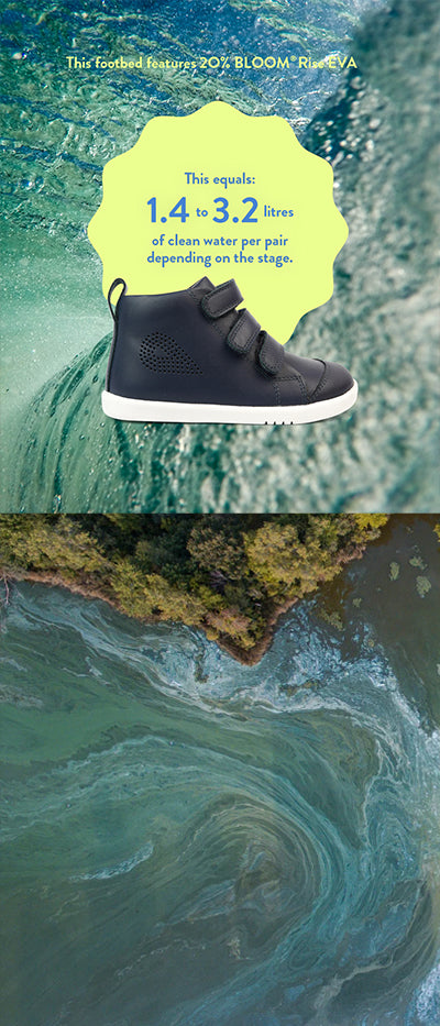 This footbed features 20% Bloom Rise EVA - this equals 1.4 to 3.2 litres of clean water per pair depending on the stage.