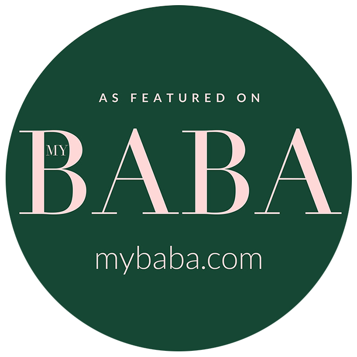 Green Icon with the text 'As featured on My Baba - mybaba.com'
